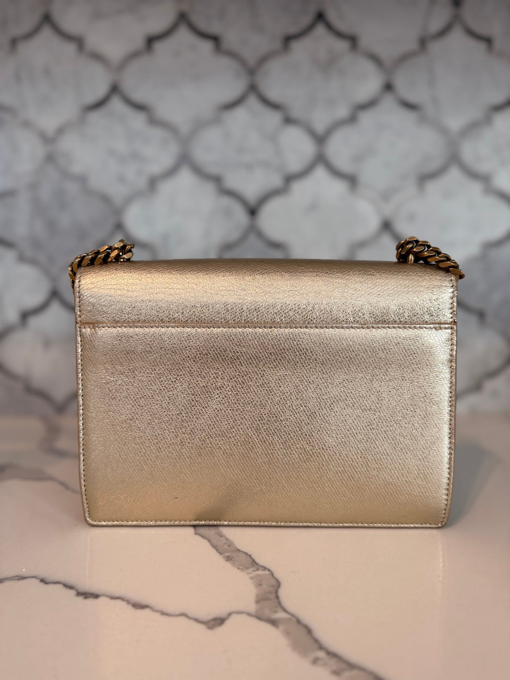 Saint Laurent Medium Sunset — Metallic Gold Grained Leather