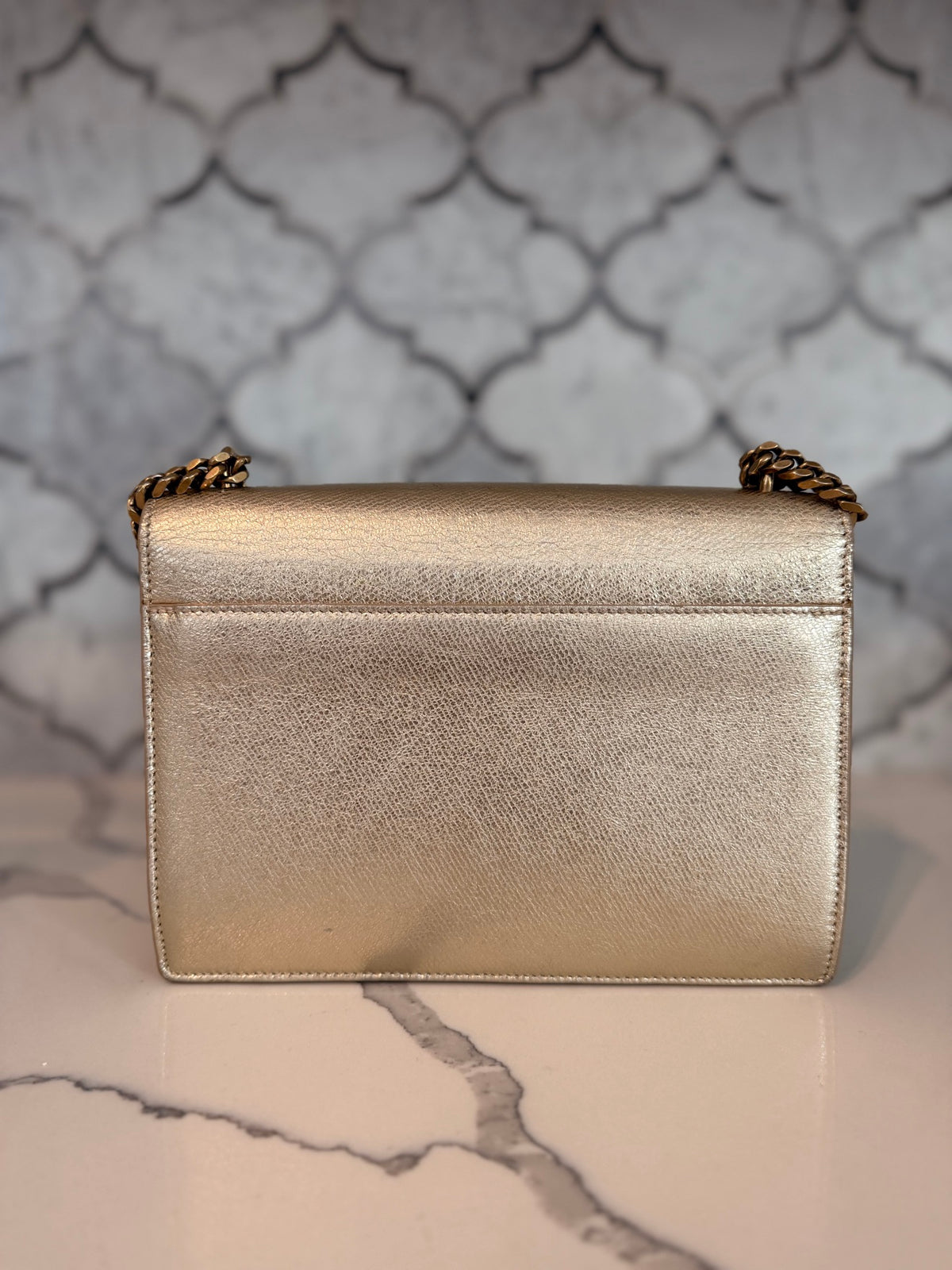 Saint Laurent Medium Sunset — Metallic Gold Grained Leather