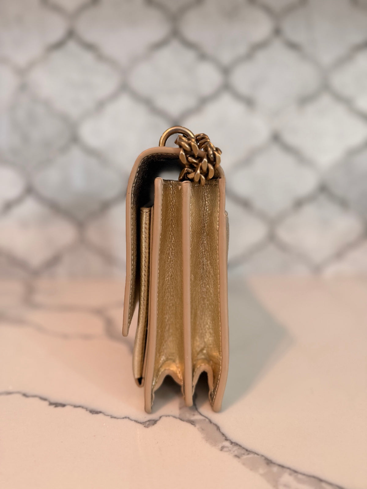 Saint Laurent Medium Sunset — Metallic Gold Grained Leather