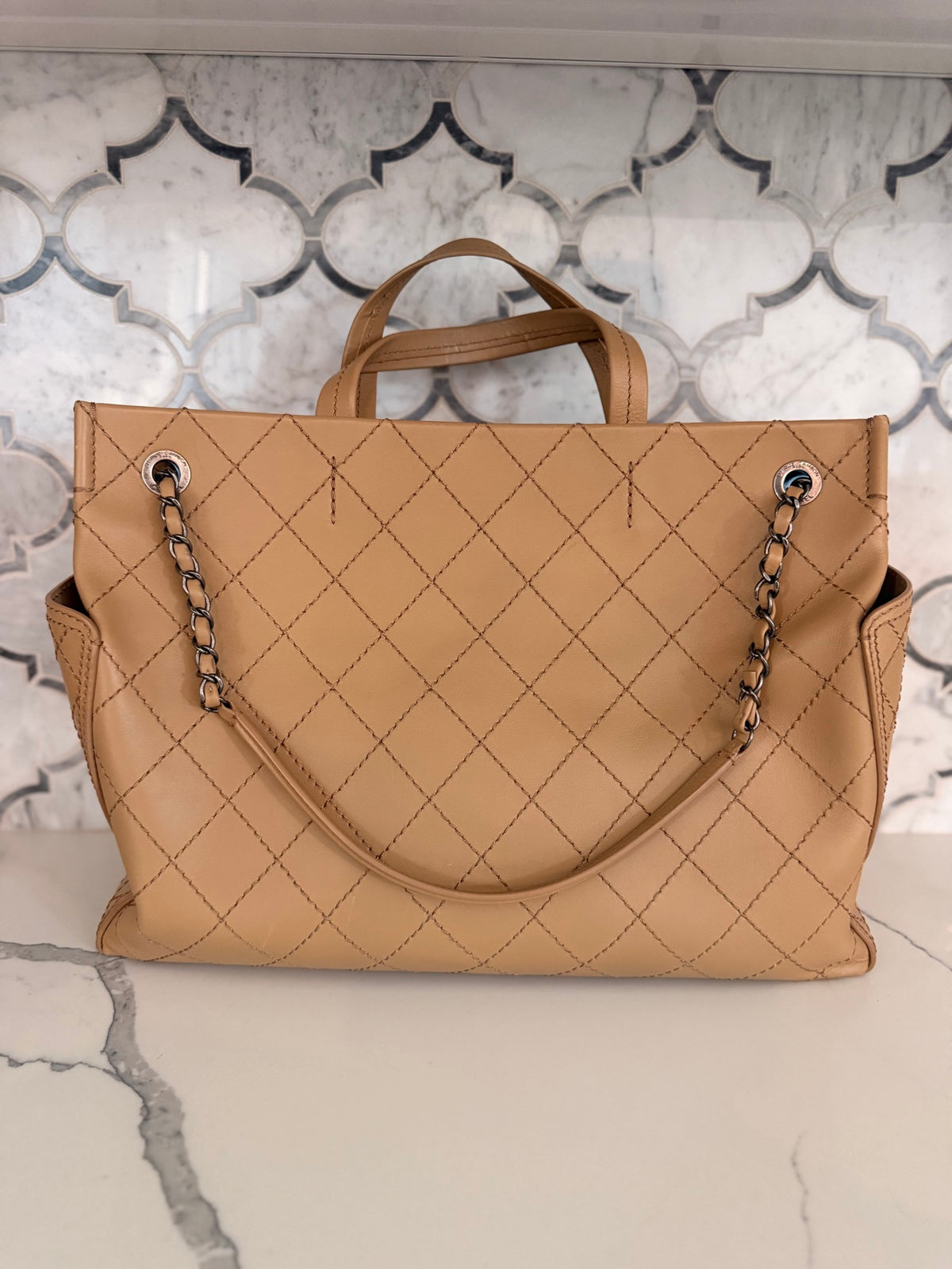 Chanel Beige Quilted CC Pocket Tote