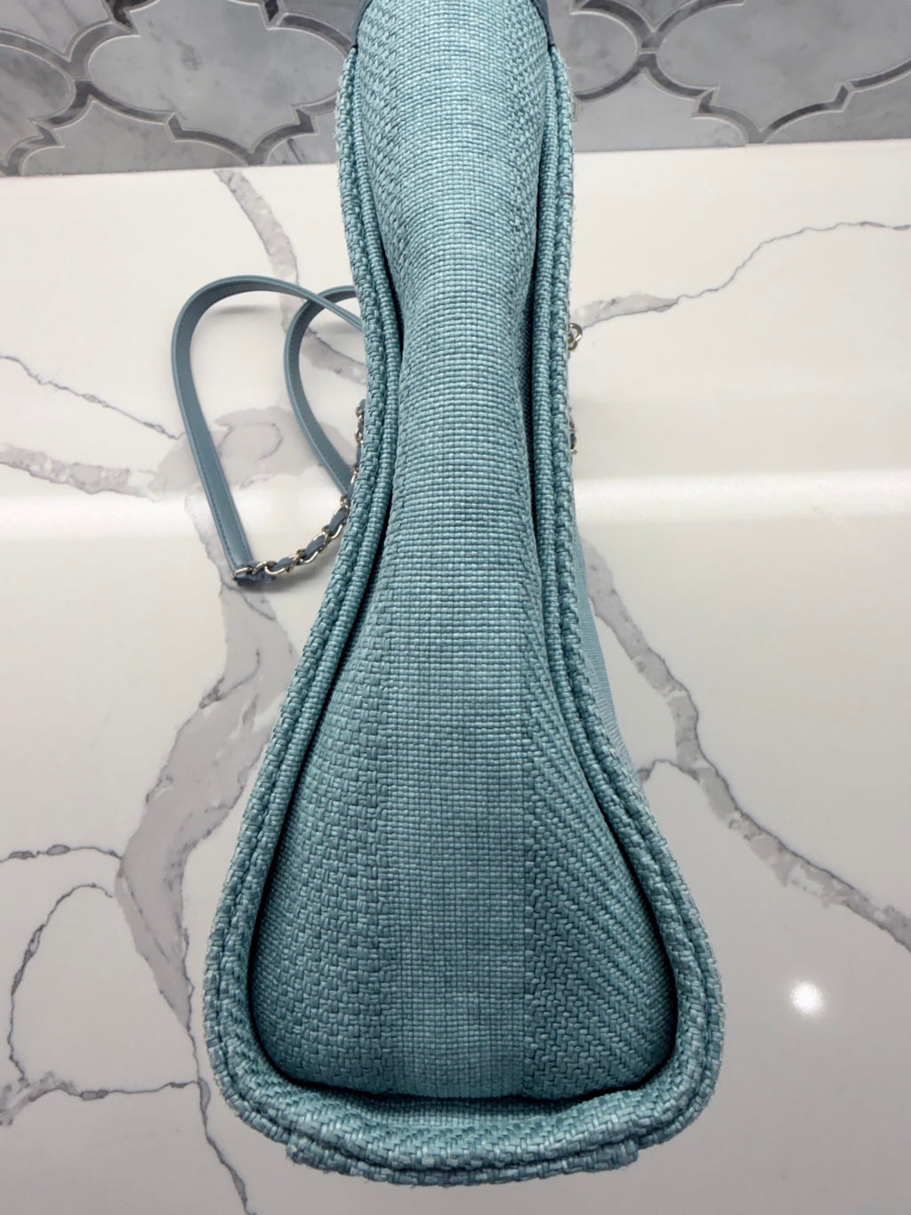 Chanel Deauville Tote — Light Blue Raffia with Silver Hardware