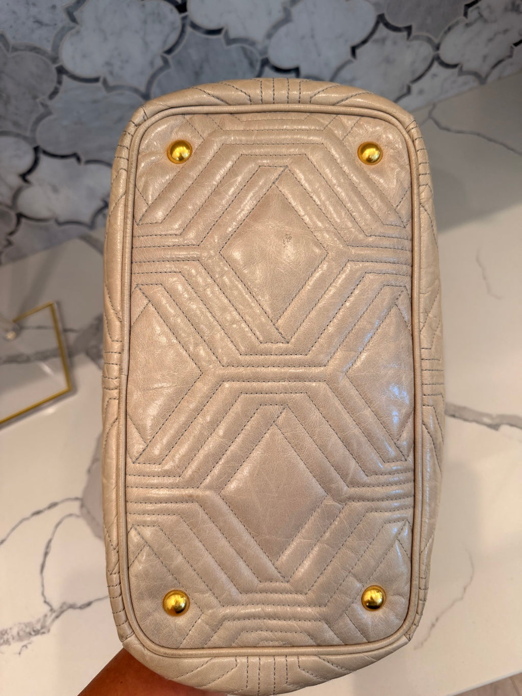 Miu Miu Matelasse Tote — Beige Quilted Leather