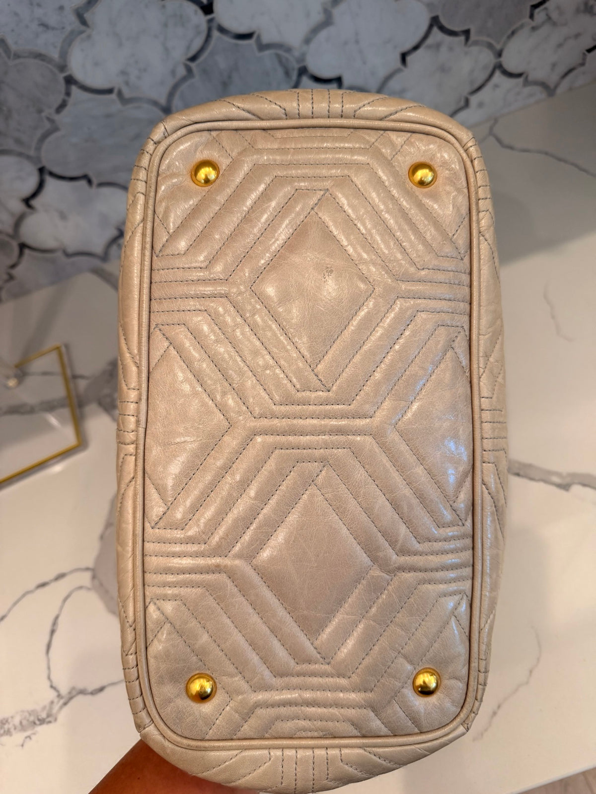 Miu Miu Matelasse Tote — Beige Quilted Leather