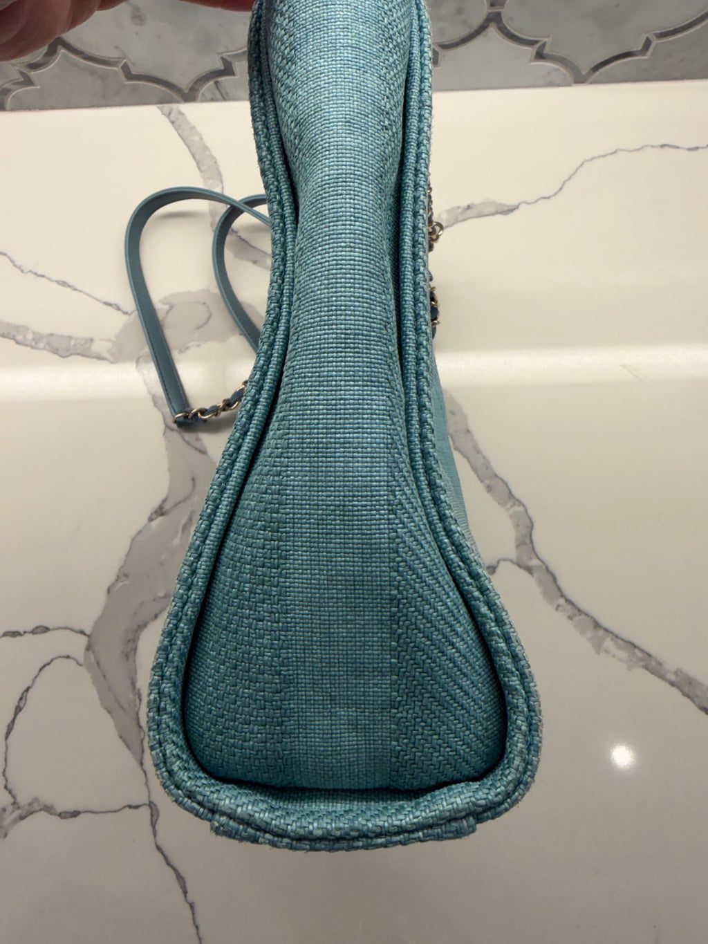 Chanel Deauville Tote — Light Blue Raffia with Silver Hardware
