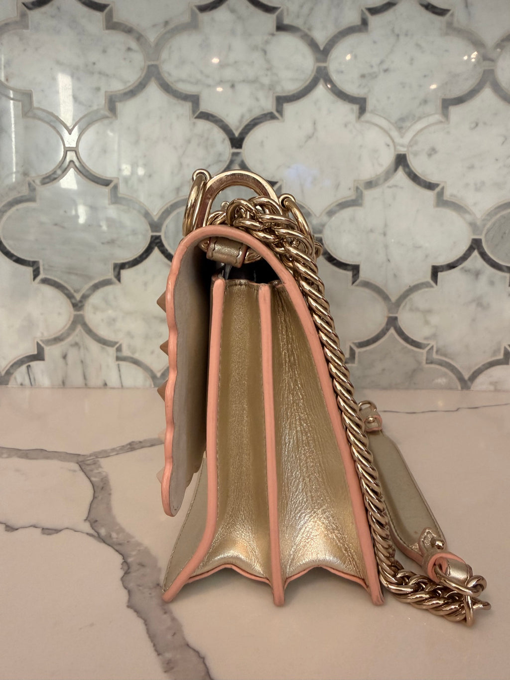 Fendi Silver Metallic Leather Kan I Rainbow Studs Crossbody