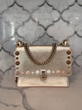 Fendi Silver Metallic Leather Kan I Rainbow Studs Crossbody