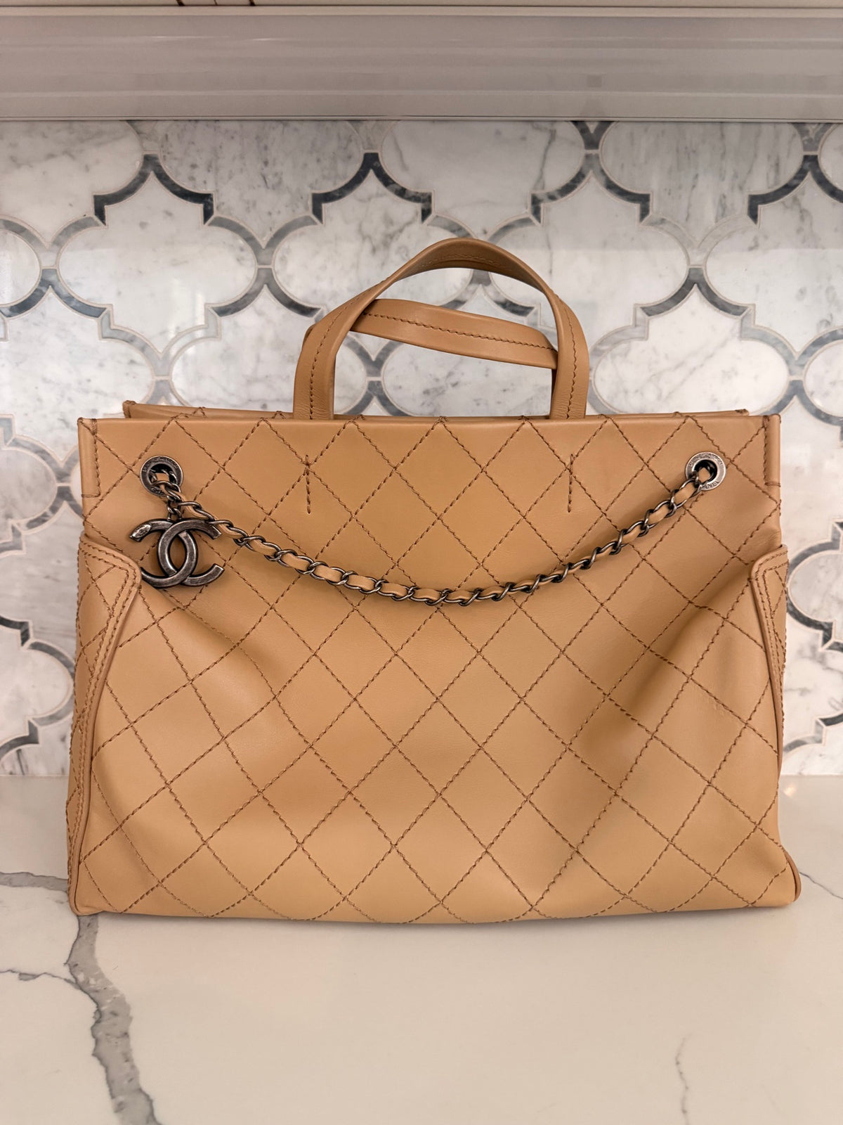 Chanel Beige Quilted CC Pocket Tote