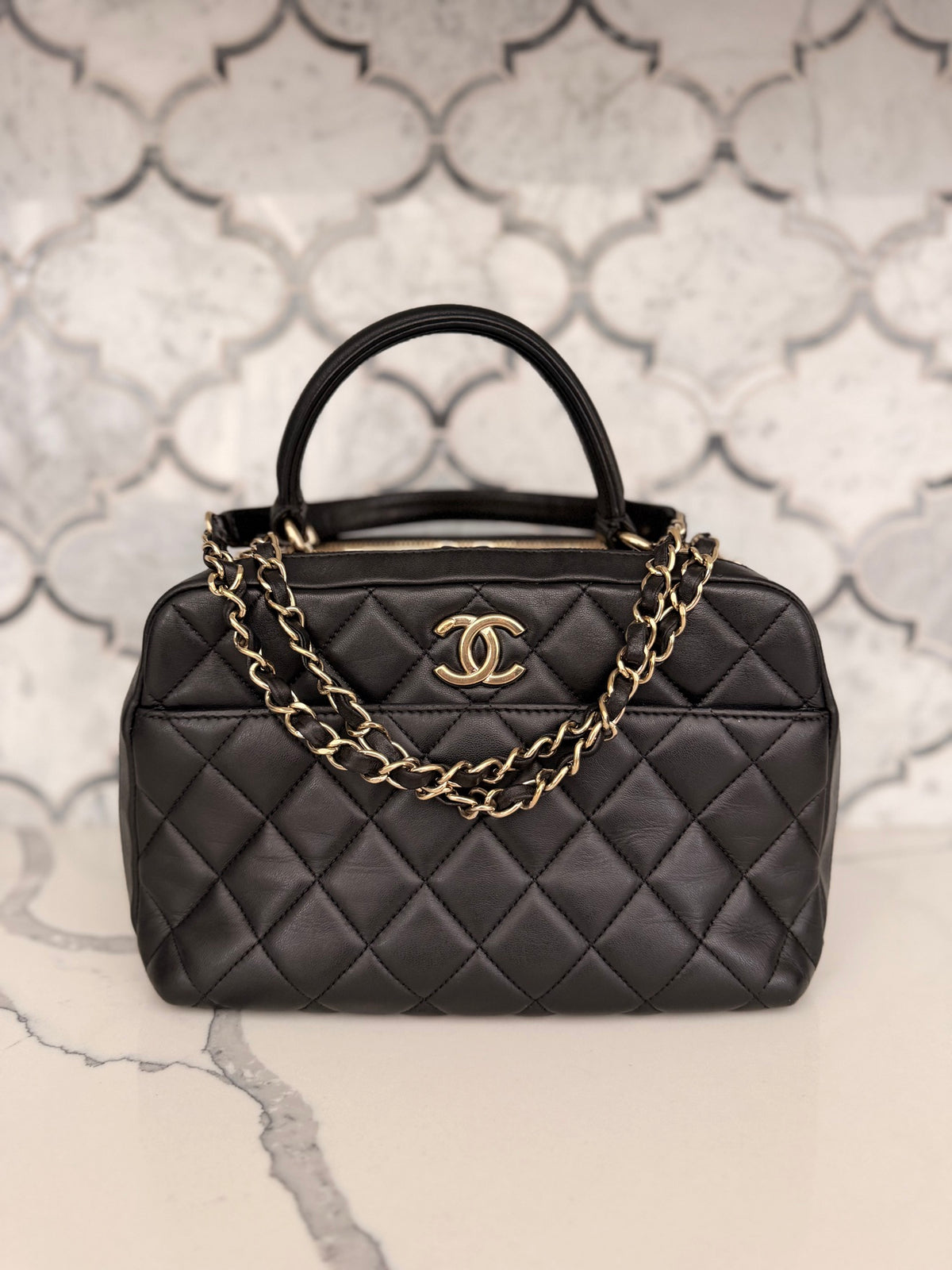 Chanel Trendy CC Black Quilted Lambskin Bowling Bag