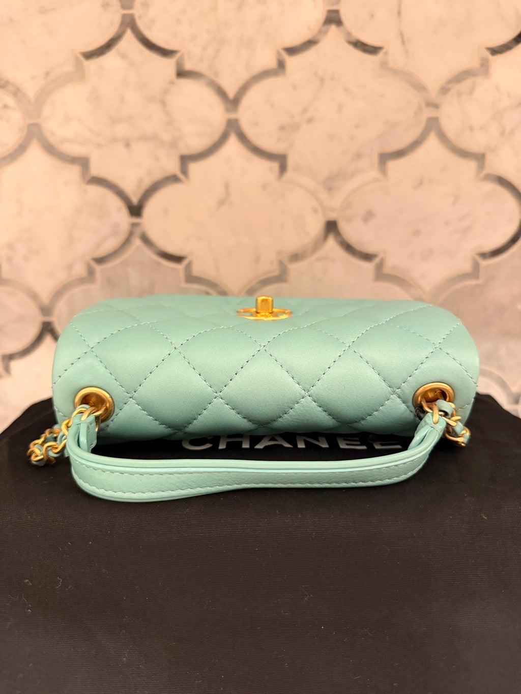 Chanel "Day Trips" Mini Flap Bag with Top Handle — Light Green 20C