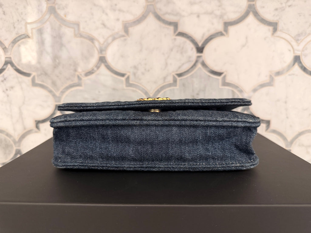 Chanel 19 Navy Quilted Denim Wallet On Chain