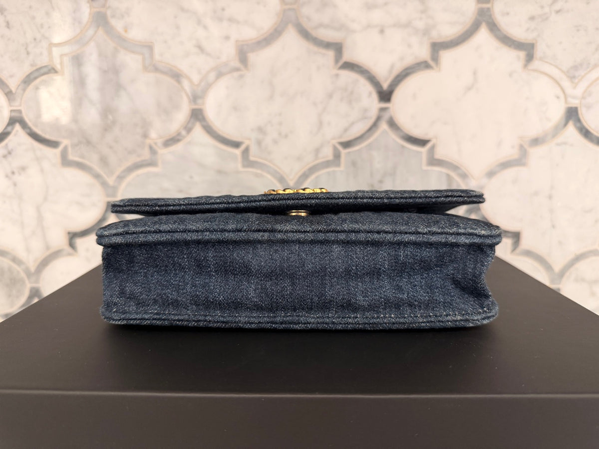 Chanel 19 Navy Quilted Denim Wallet On Chain