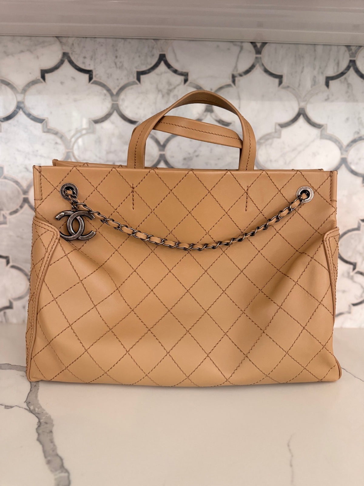 Chanel Beige Quilted CC Pocket Tote