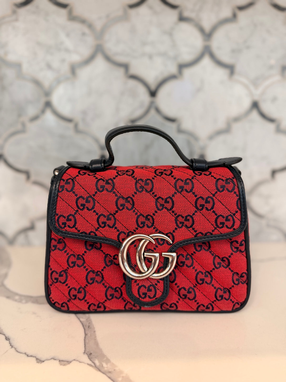 Gucci GG Marmont Small Top Handle Bag — Red GG Canvas