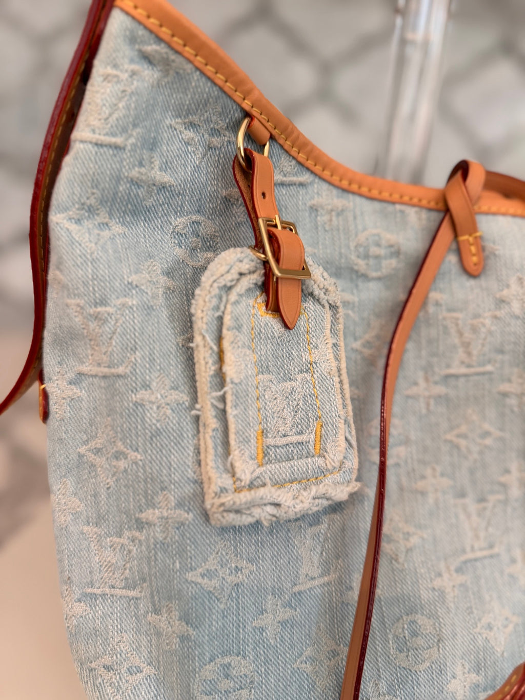 Louis Vuitton Monogram Denim CarryAll PM in Sky Blue with Pochette