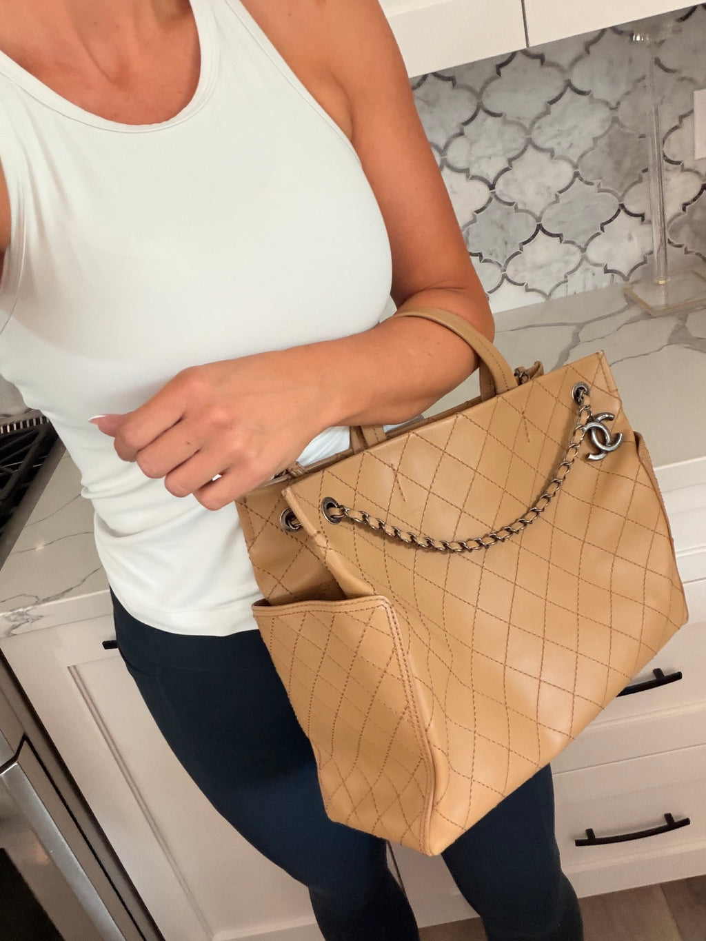 Chanel Beige Quilted CC Pocket Tote