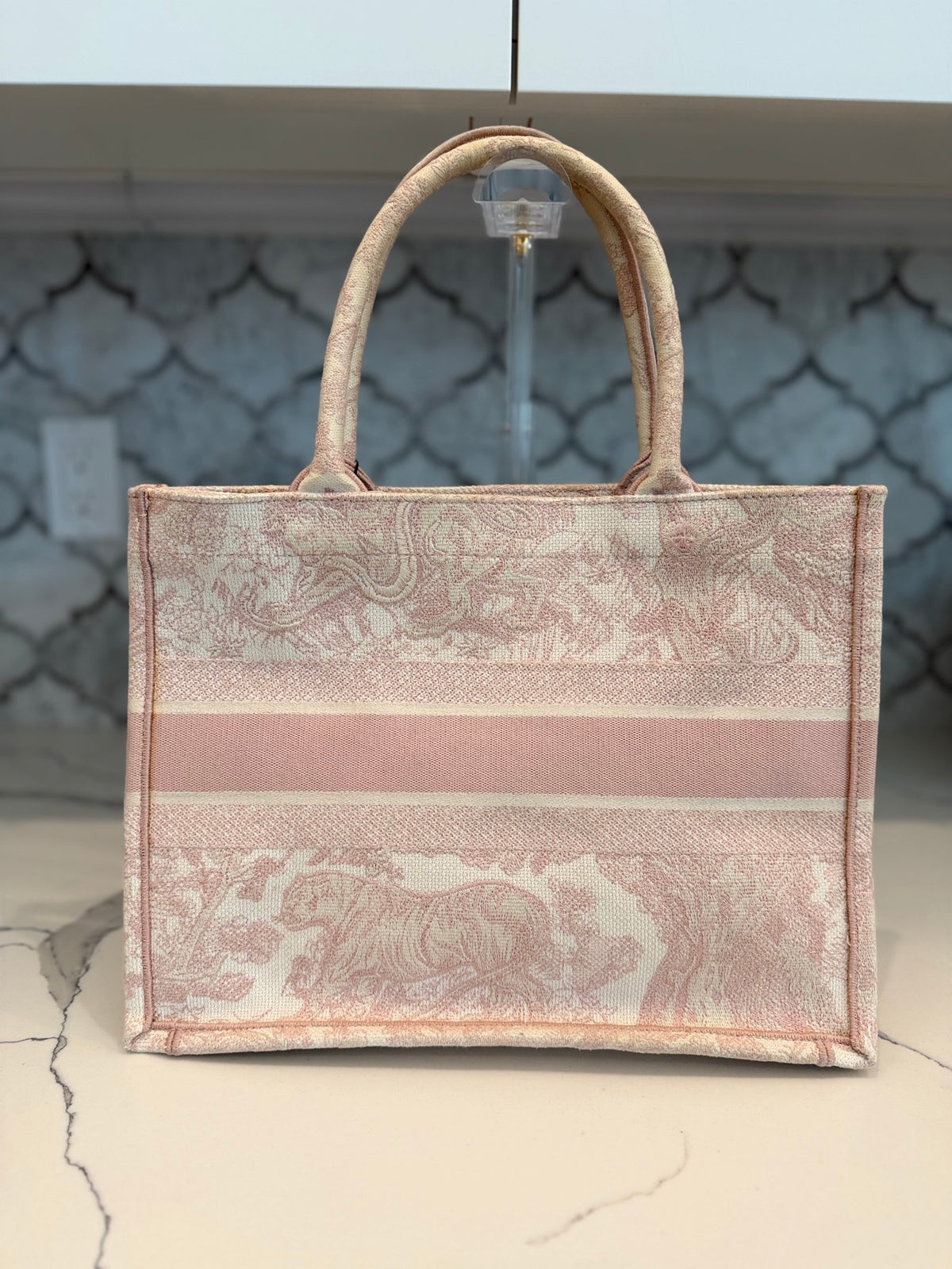 Dior Book Tote Medium — Pink Toile de Jouy Embroidery