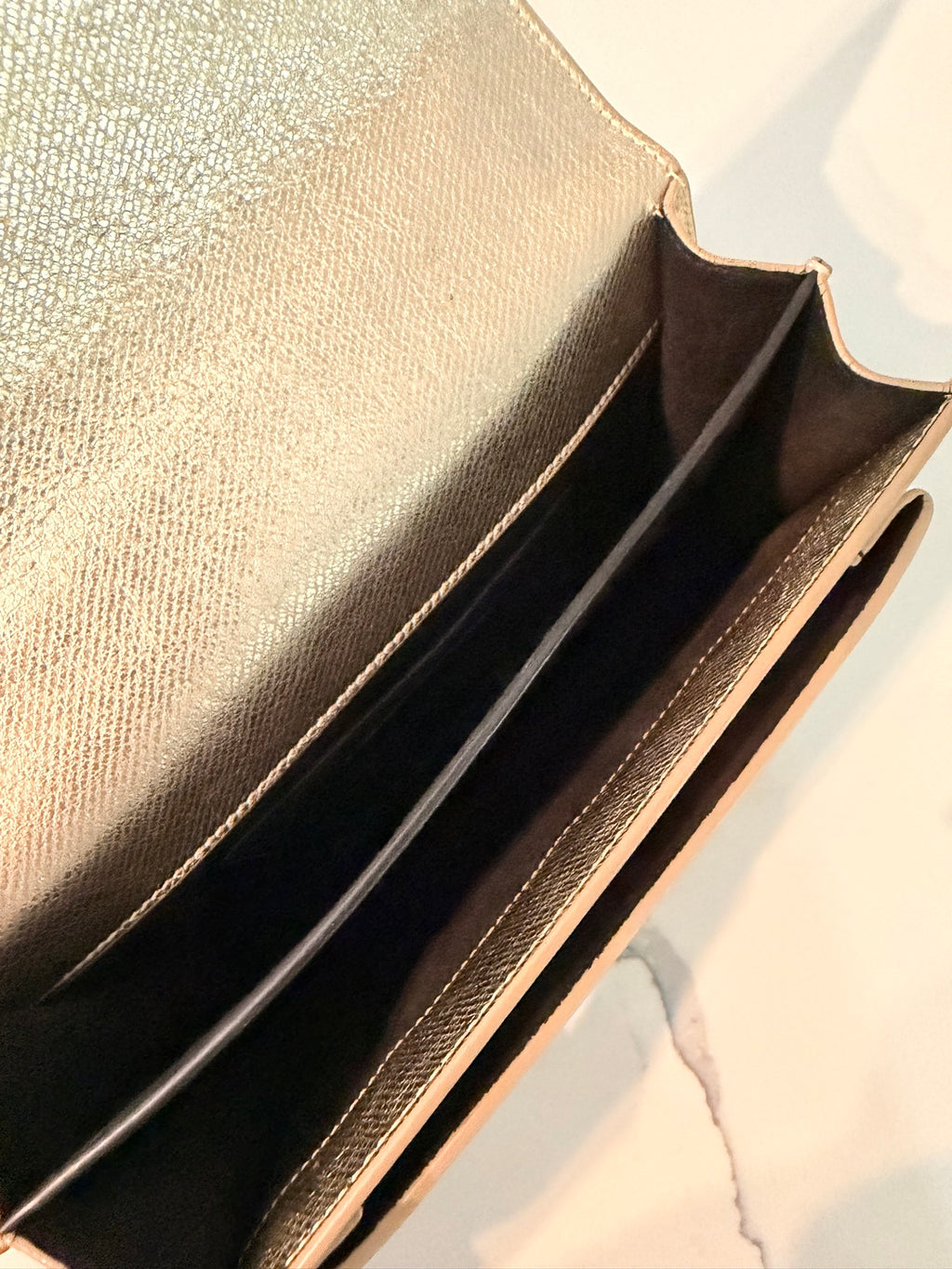 Saint Laurent Medium Sunset — Metallic Gold Grained Leather