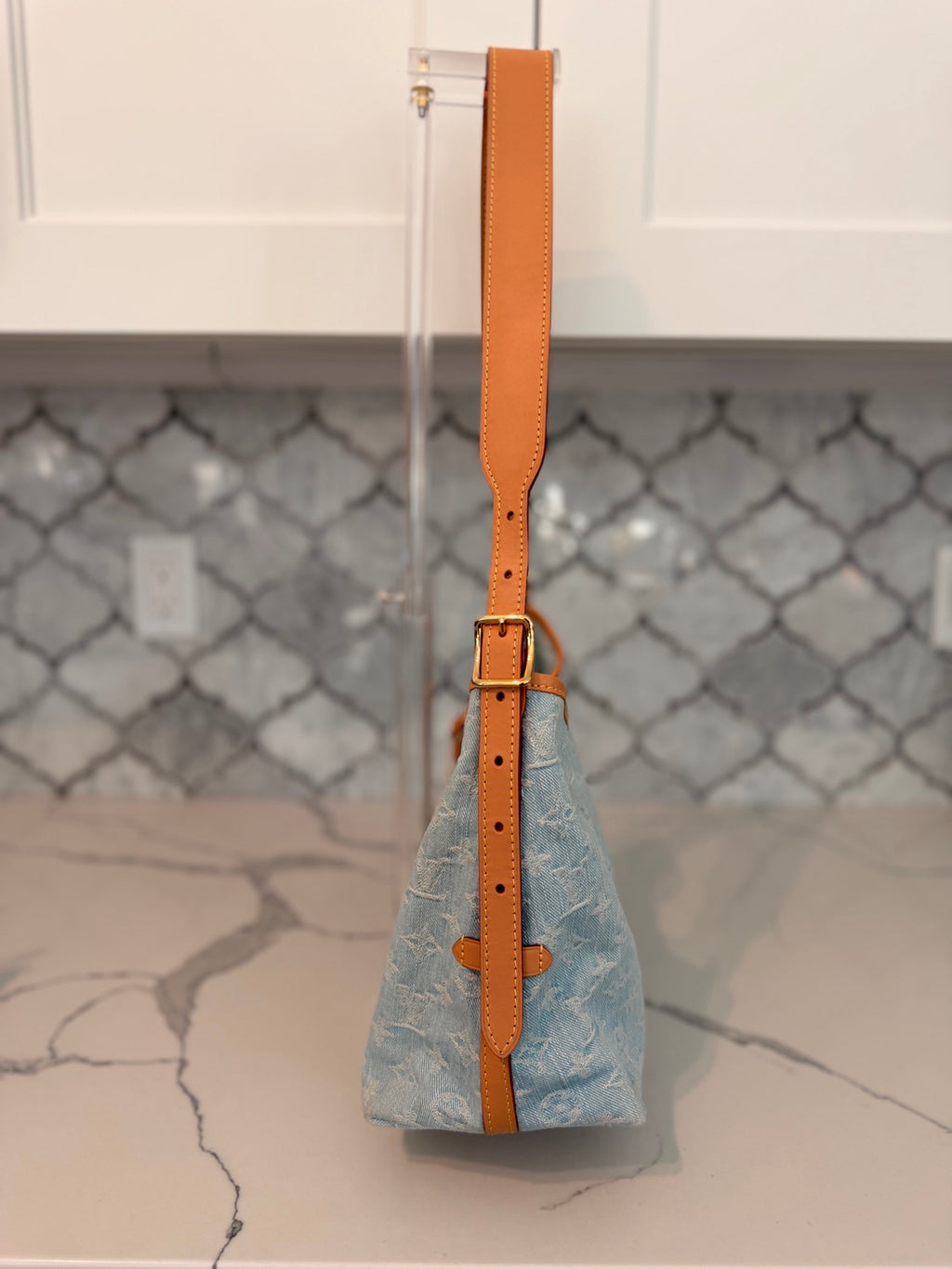 Louis Vuitton Monogram Denim CarryAll PM in Sky Blue with Pochette