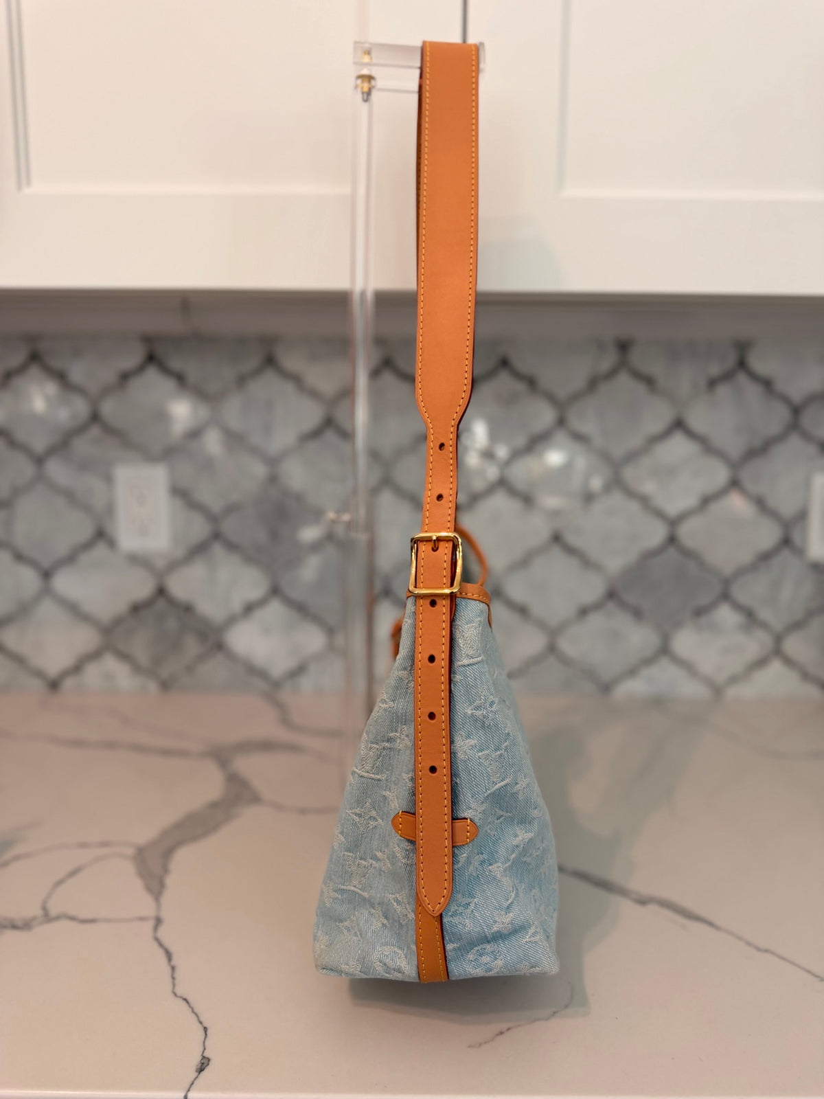 Louis Vuitton Monogram Denim CarryAll PM in Sky Blue with Pochette