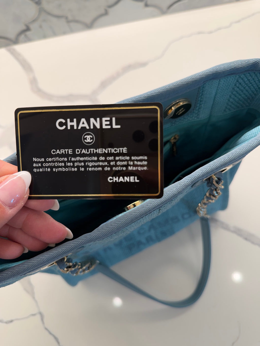 Chanel Deauville Tote — Light Blue Raffia with Silver Hardware
