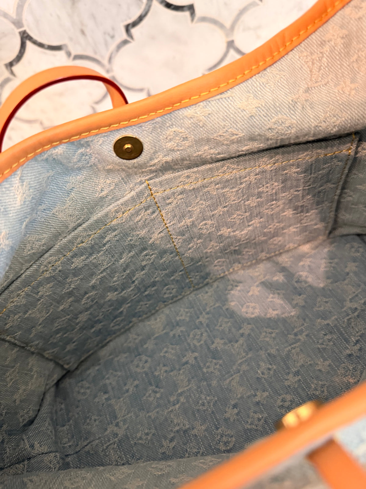 Louis Vuitton Monogram Denim CarryAll PM in Sky Blue with Pochette