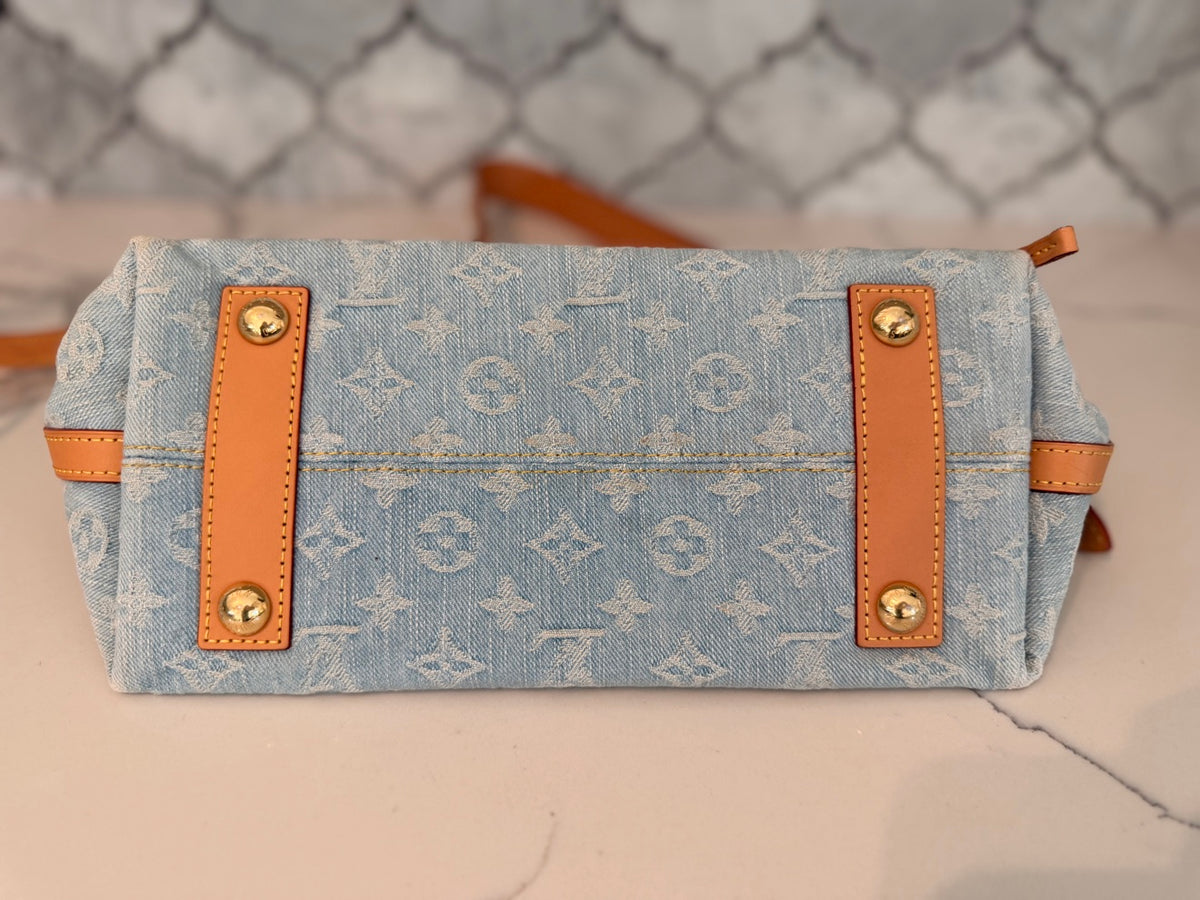 Louis Vuitton Monogram Denim CarryAll PM in Sky Blue with Pochette