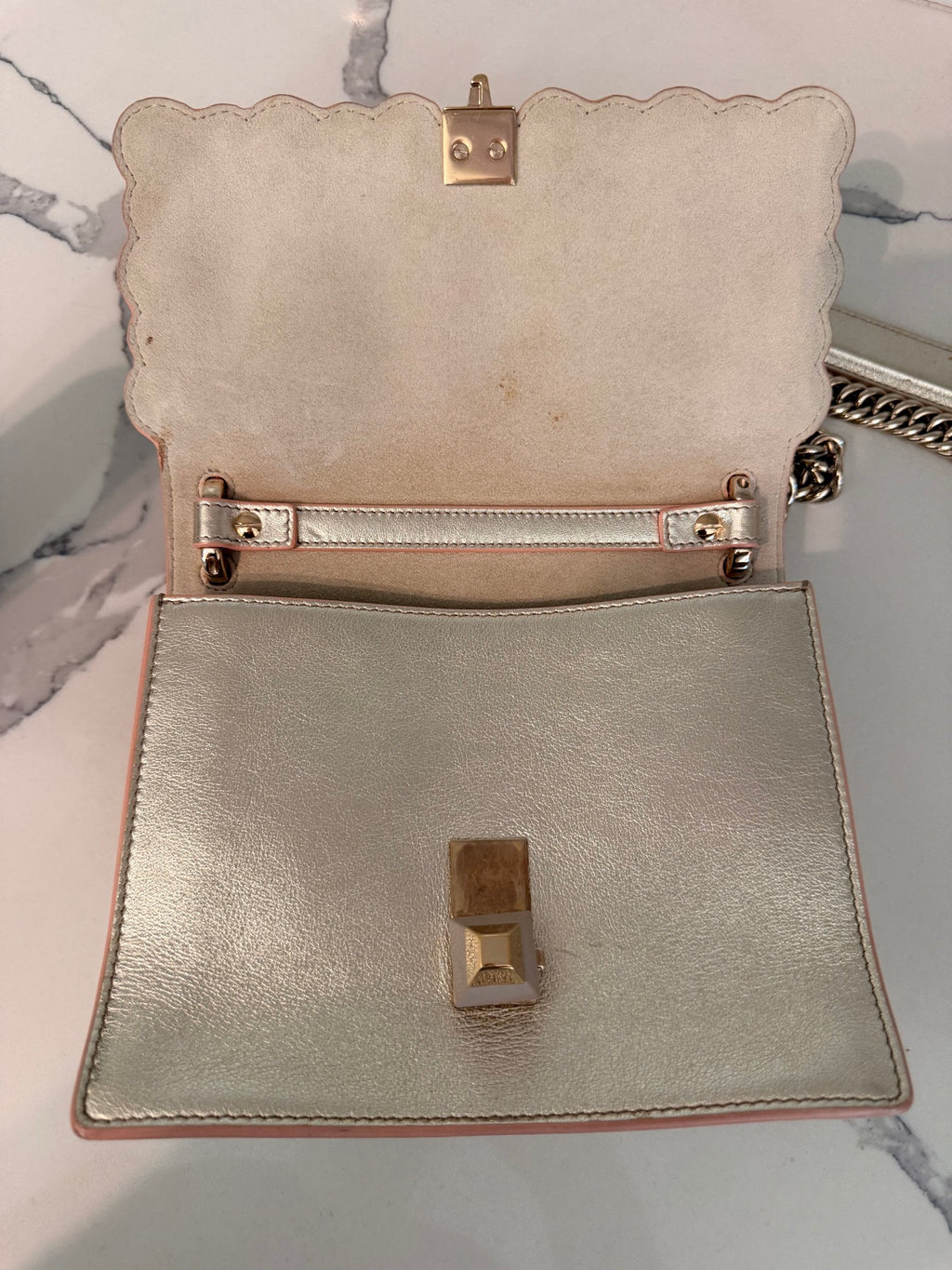 Fendi Silver Metallic Leather Kan I Rainbow Studs Crossbody