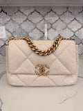 Chanel 19 Medium Flap Bag in Beige Quilted Lambskin