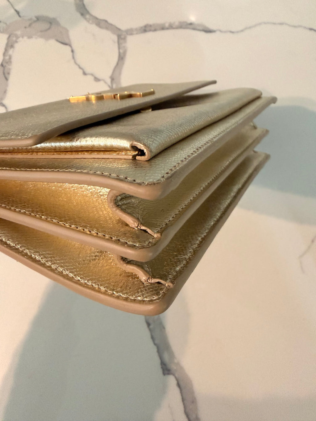 Saint Laurent Medium Sunset — Metallic Gold Grained Leather