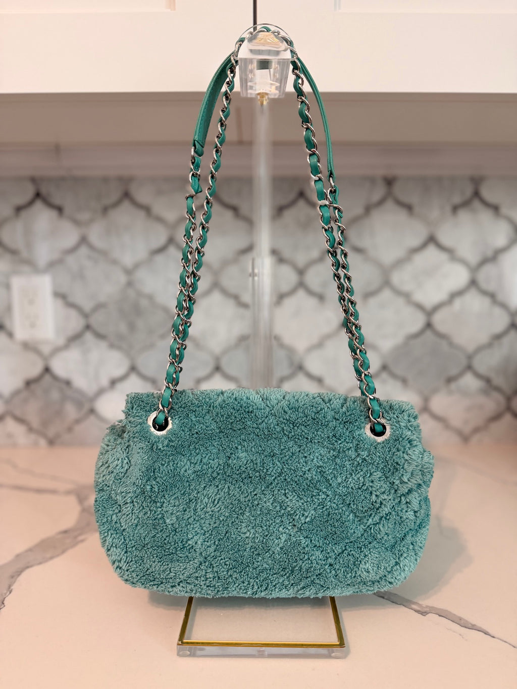 Chanel 19 Flap Bag — Green Terry Cloth with Silver Hardware