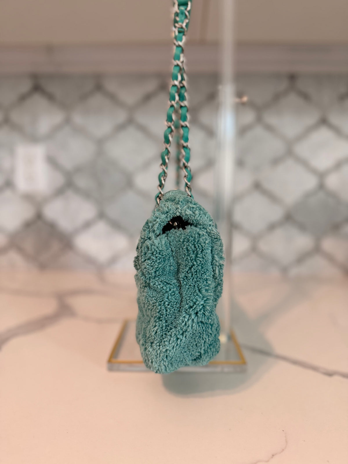 Chanel 19 Flap Bag — Green Terry Cloth with Silver Hardware