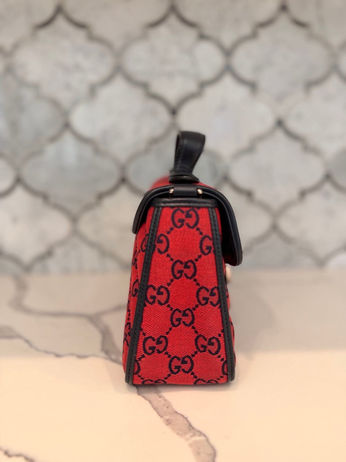 Gucci GG Marmont Small Top Handle Bag — Red GG Canvas
