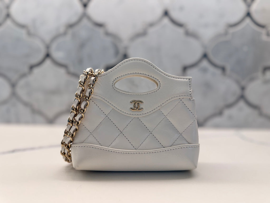 Chanel Nano 31 Shopping Bag — White Calfskin with Gold Hardware