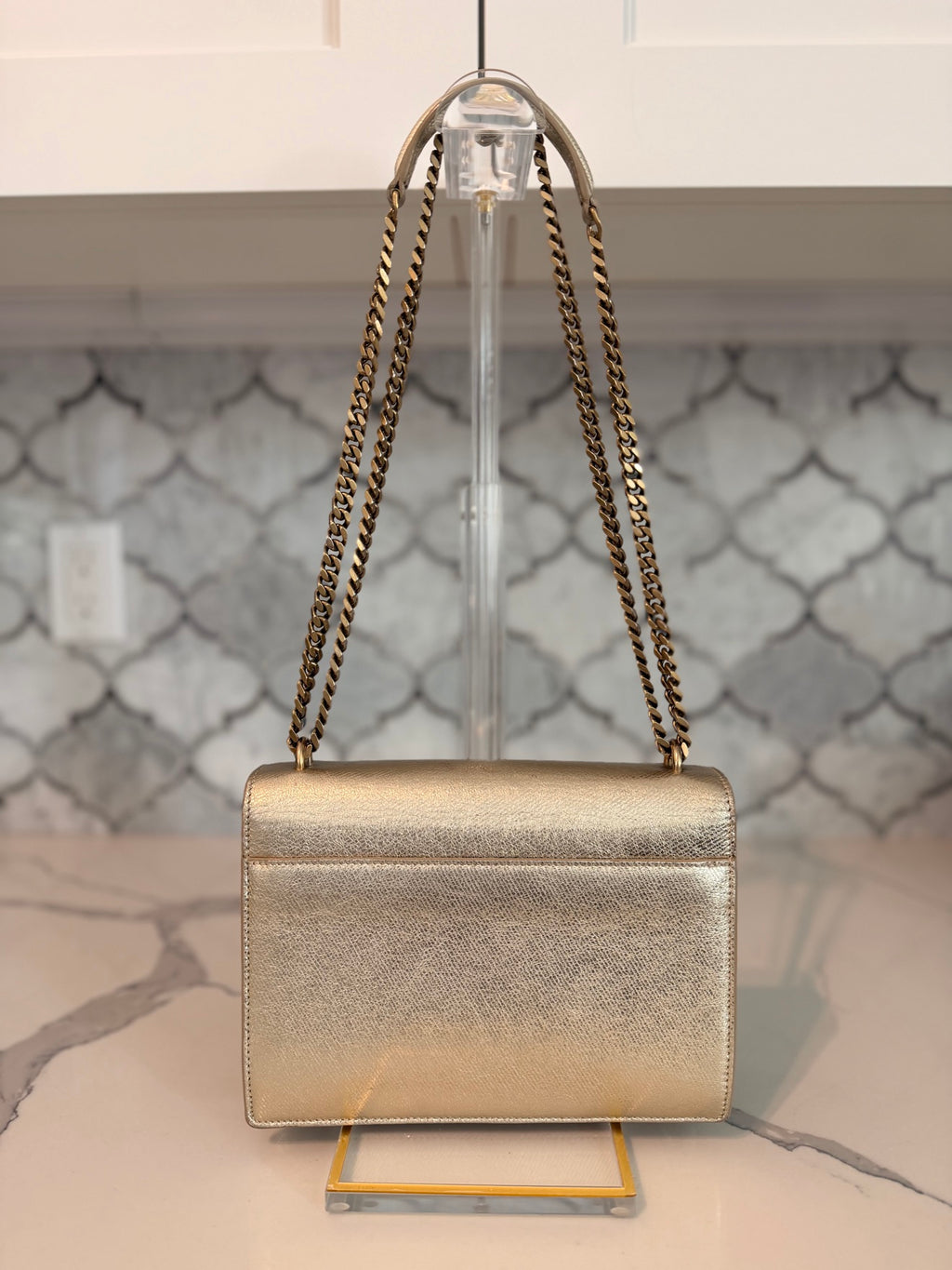 Saint Laurent Medium Sunset — Metallic Gold Grained Leather