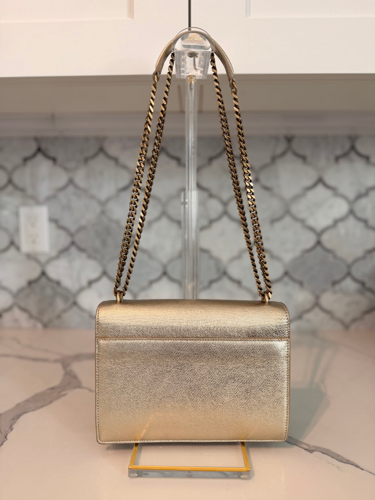 Saint Laurent Medium Sunset — Metallic Gold Grained Leather