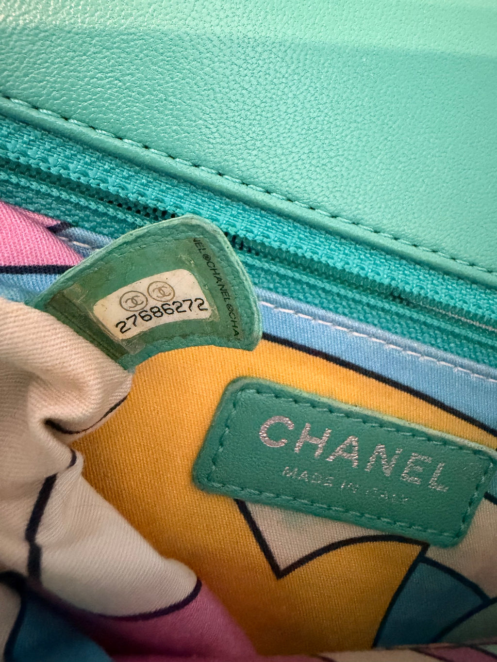 Chanel 19 Flap Bag — Green Terry Cloth with Silver Hardware