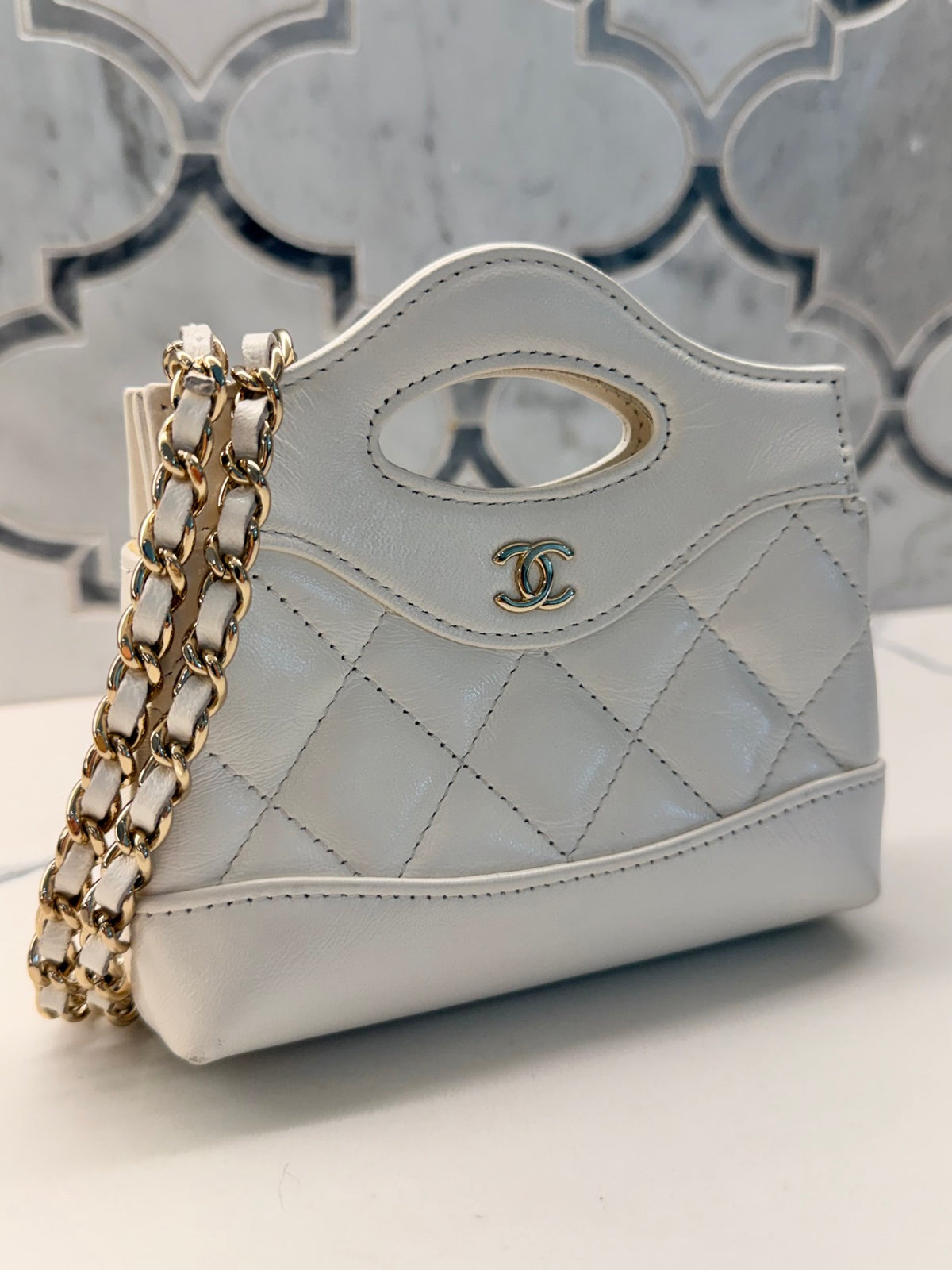 Chanel Nano 31 Shopping Bag — White Calfskin with Gold Hardware