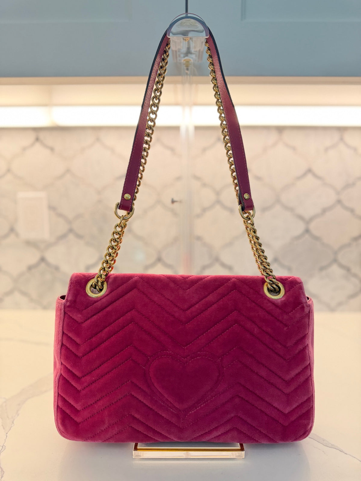 Gucci GG Marmont Medium 'Blind for Love' Shoulder Bag — Fuchsia Velvet