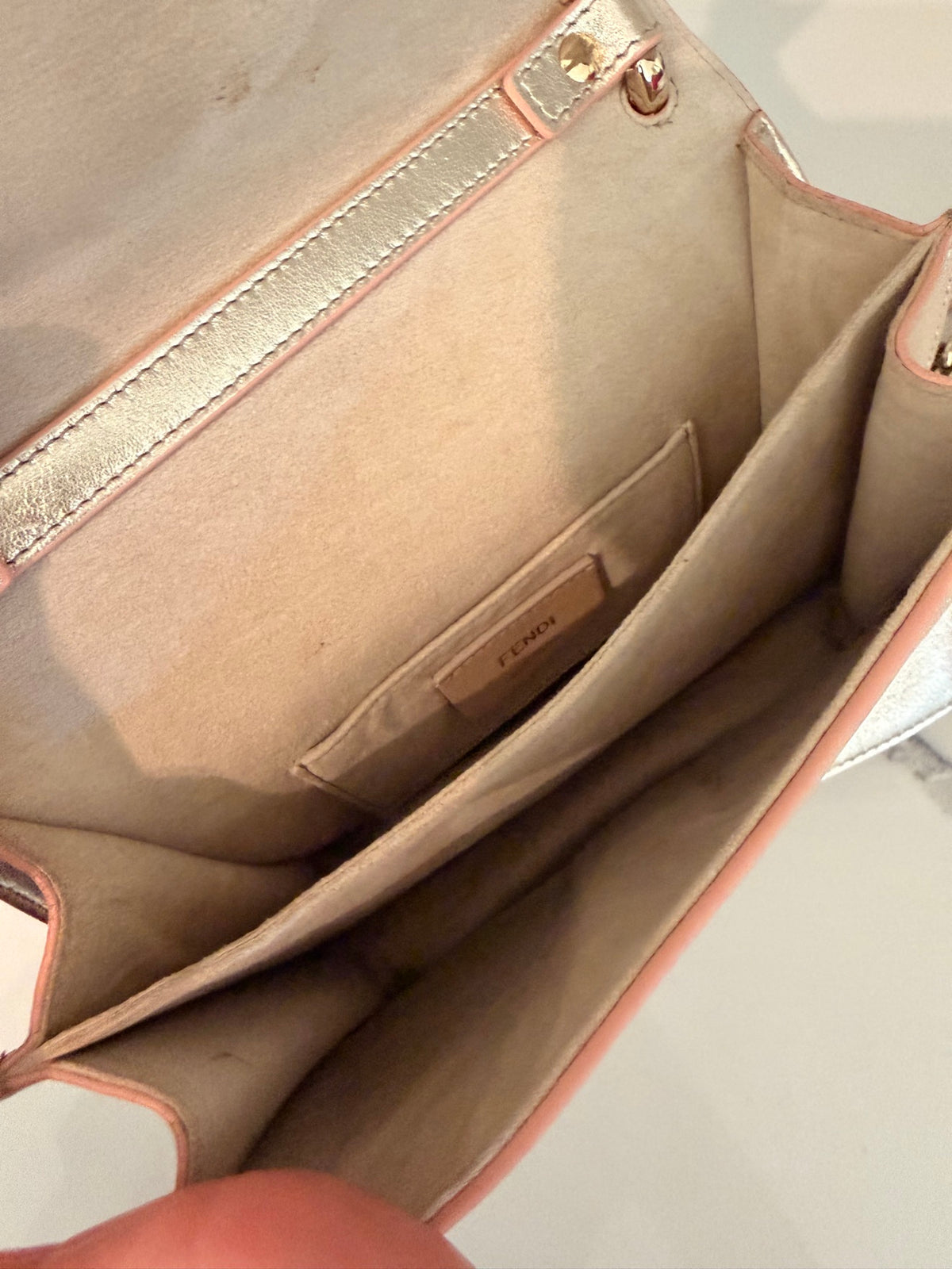 Fendi Silver Metallic Leather Kan I Rainbow Studs Crossbody