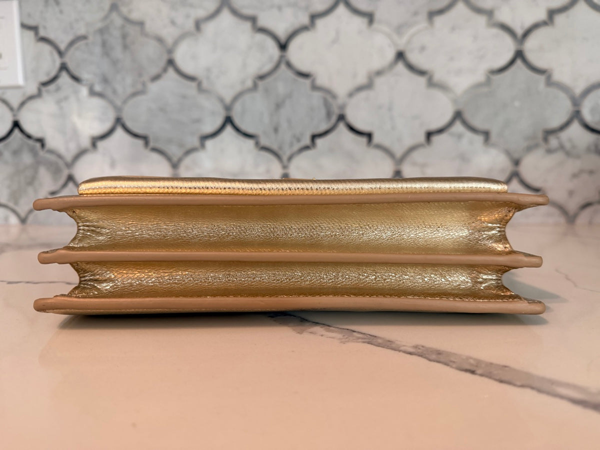 Saint Laurent Medium Sunset — Metallic Gold Grained Leather