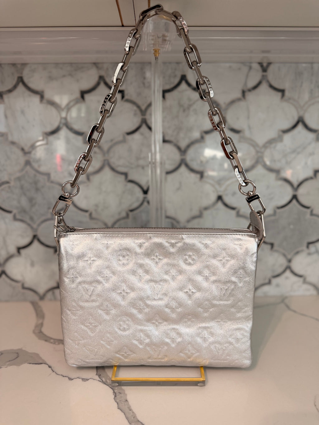 Louis Vuitton Coussin PM Silver Metallic Lambskin