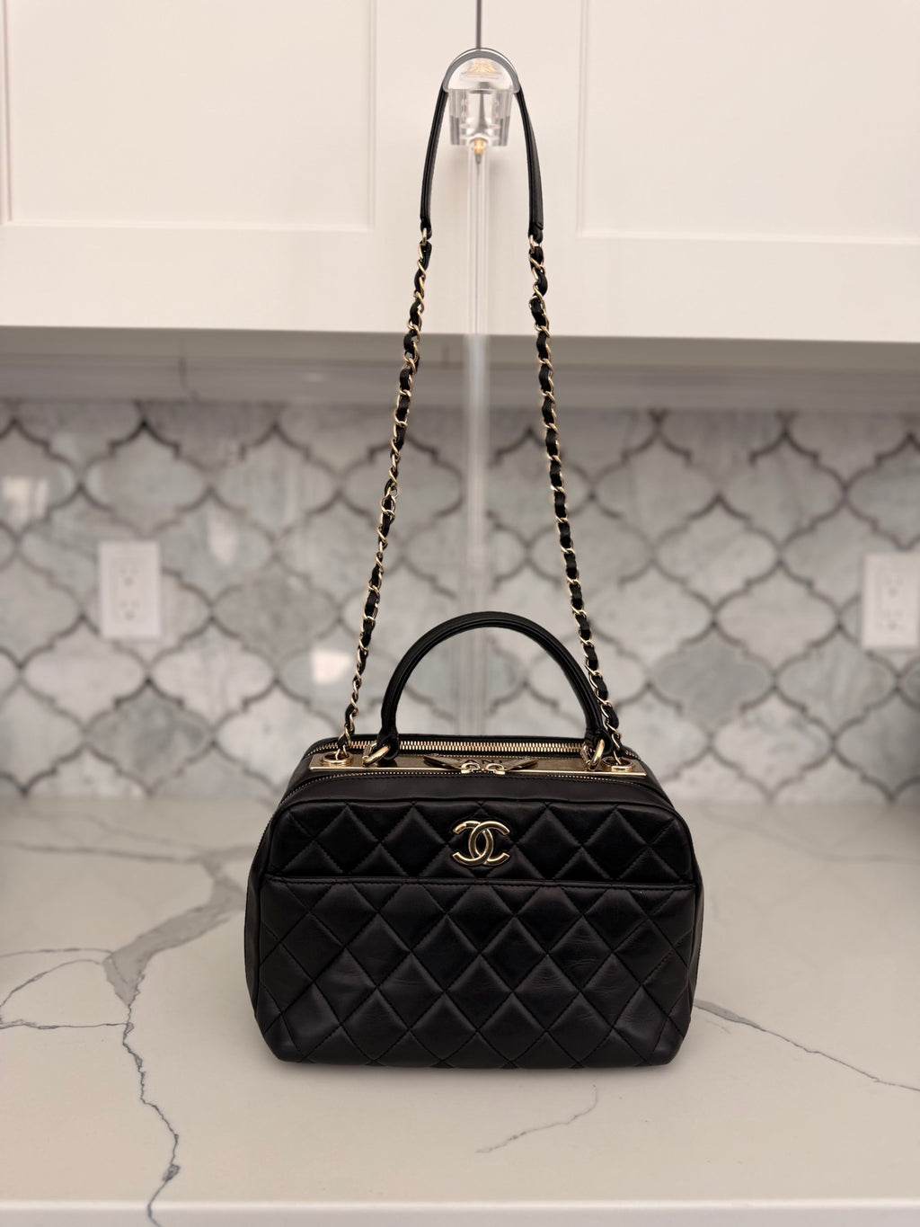 Chanel Trendy CC Black Quilted Lambskin Bowling Bag