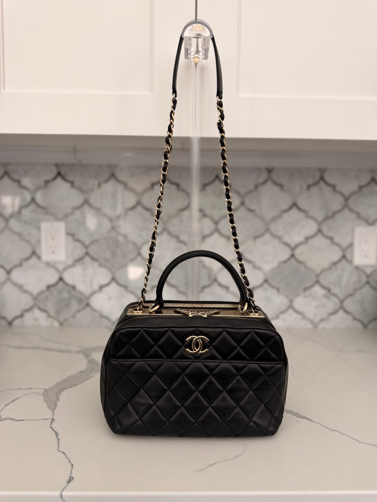 Chanel Trendy CC Black Quilted Lambskin Bowling Bag