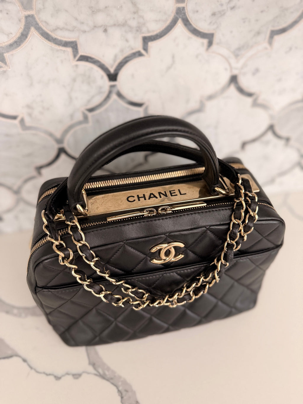Chanel Trendy CC Black Quilted Lambskin Bowling Bag