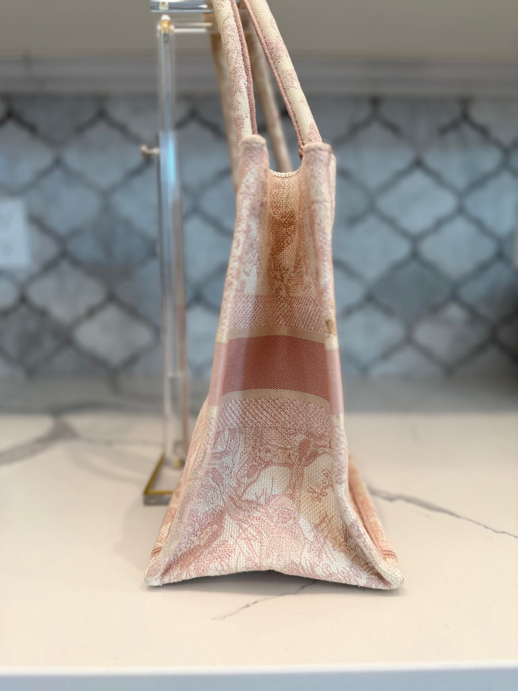 Dior Book Tote Medium — Pink Toile de Jouy Embroidery