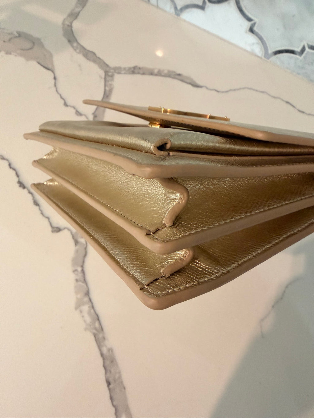 Saint Laurent Medium Sunset — Metallic Gold Grained Leather