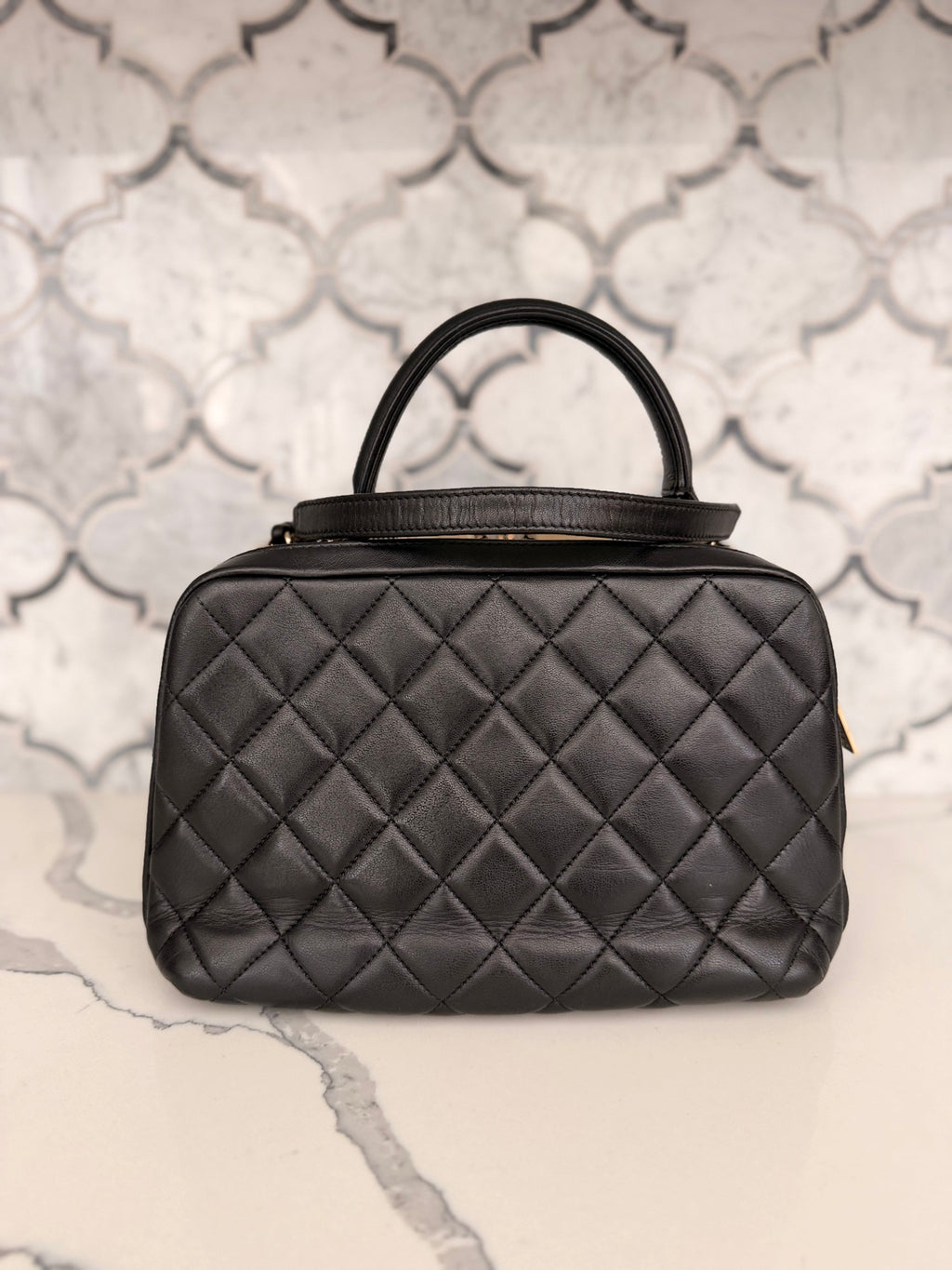 Chanel Trendy CC Black Quilted Lambskin Bowling Bag