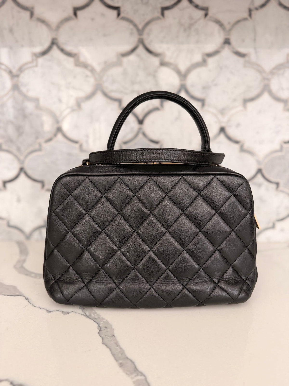 Chanel Trendy CC Black Quilted Lambskin Bowling Bag