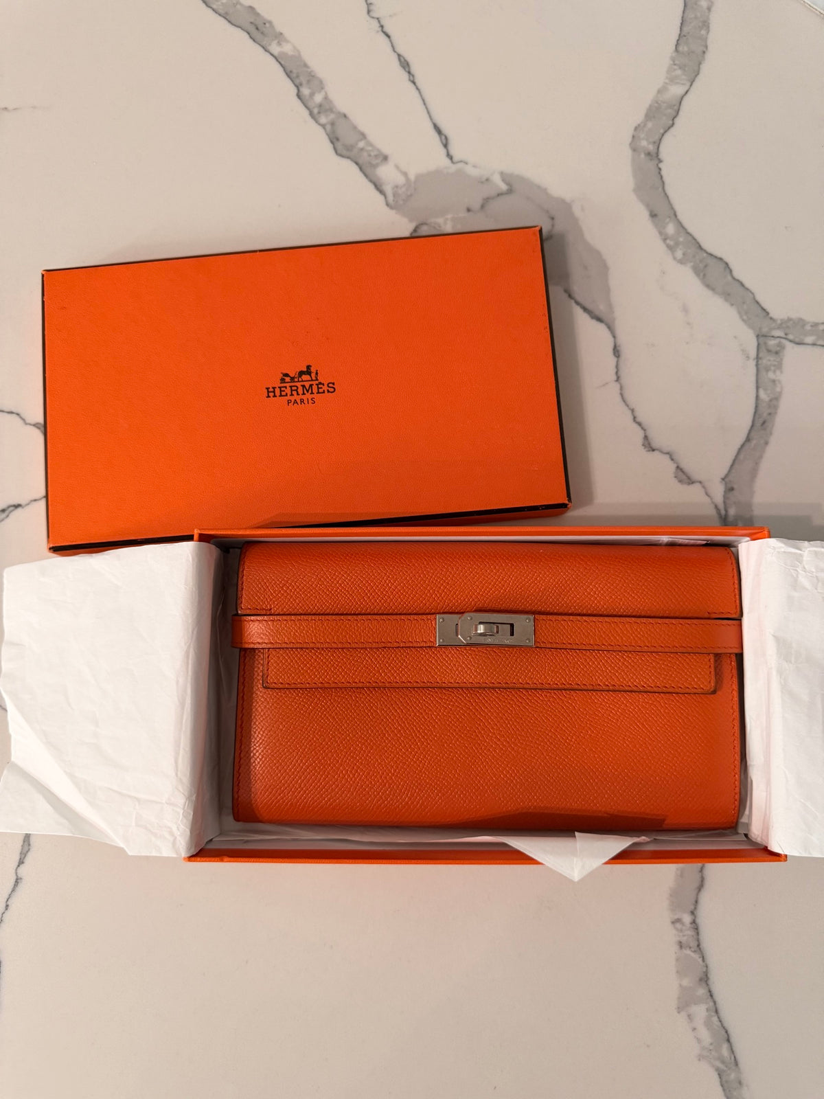 Hermès Kelly Wallet To Go — Orange Epsom