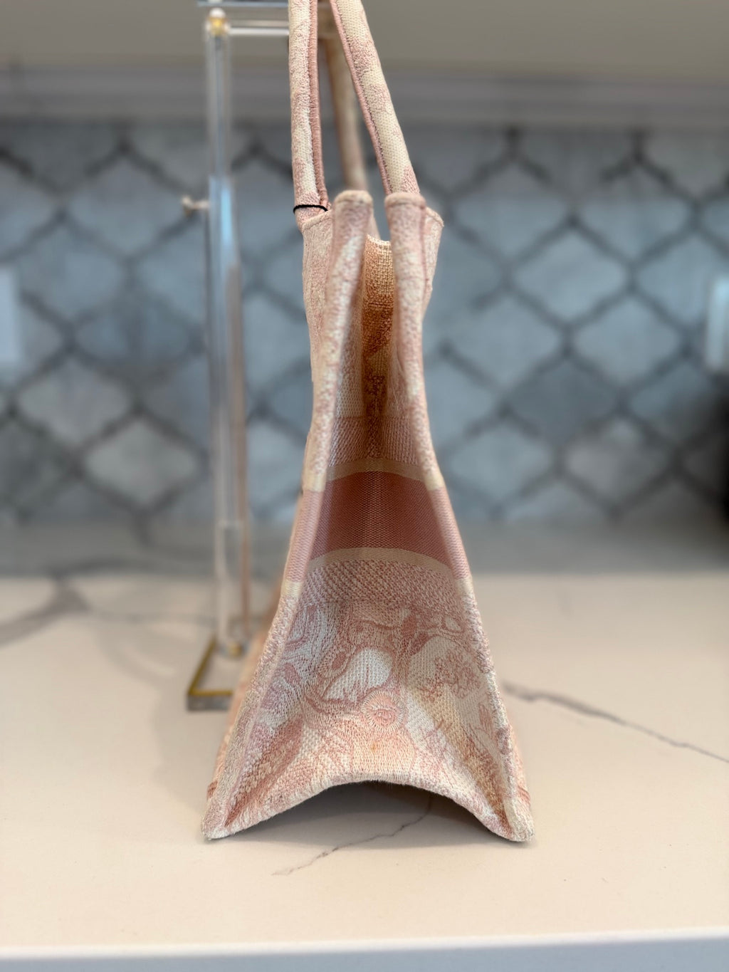 Dior Book Tote Medium — Pink Toile de Jouy Embroidery